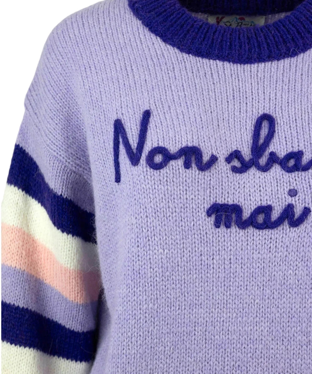 Maglione "Non Sbaglio Mai" Viola con Intarsi Beige-Maglieria-Mc2 Saint Barth-Vittorio Citro Boutique