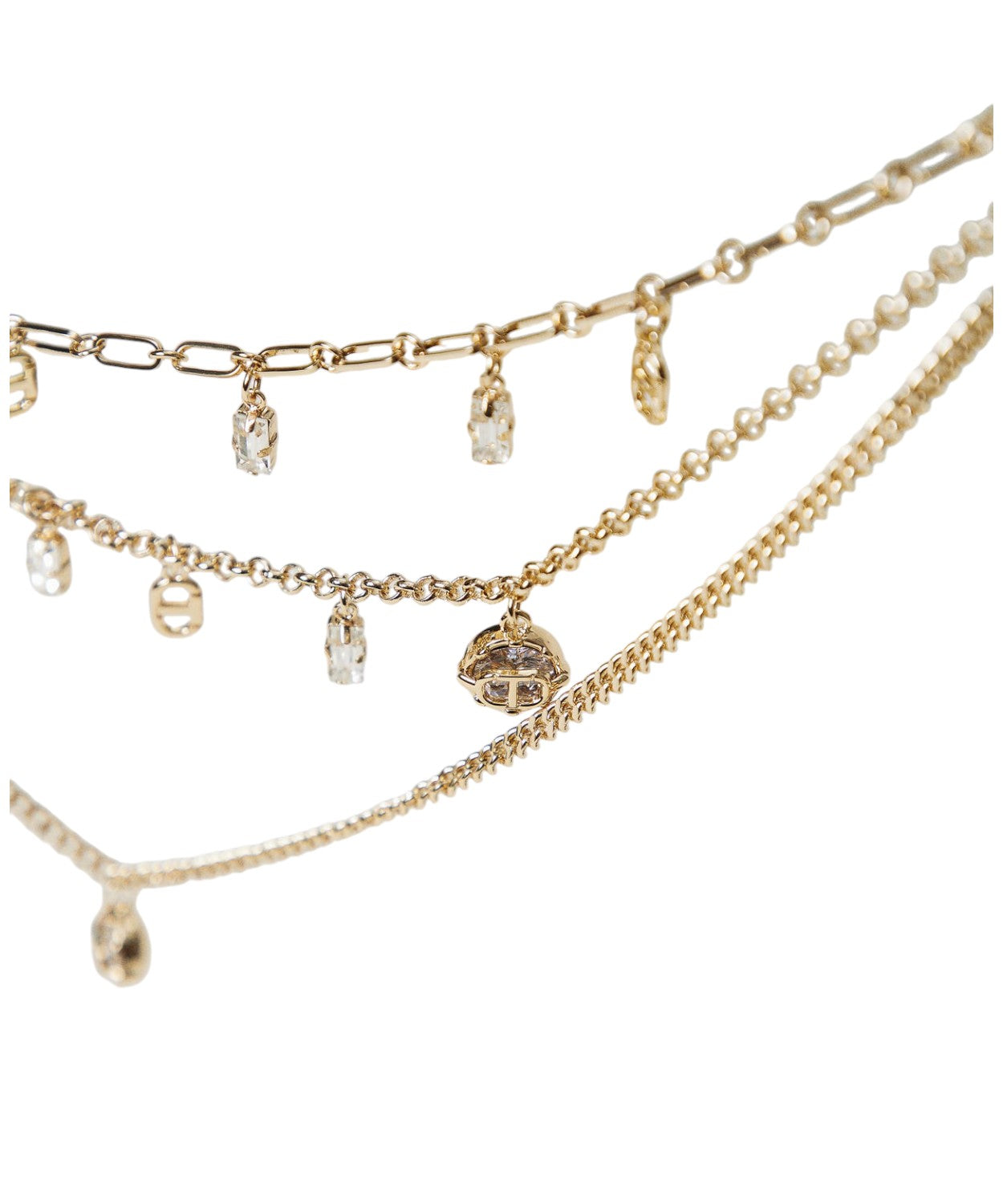 Collana Multifilo Girocollo con Pendenti Oval T e Strass-Twinset-Collane-Vittorio Citro Boutique