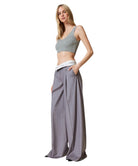 Pantaloni Wide Leg Gessati con Risvolto-Pantaloni-Twinset-Vittorio Citro Boutique