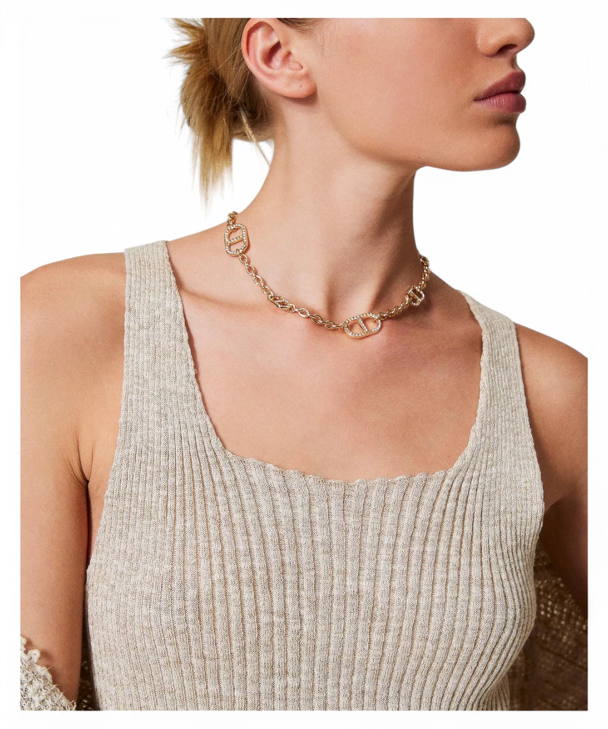 Collana con Catena e Logo Oval T con Strass-Twinset-Collane-Vittorio Citro Boutique