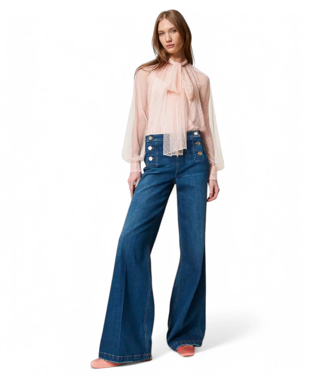 Jeans Flared Twinset con Bottoni Décor-Twinset-Jeans-Vittorio Citro Boutique