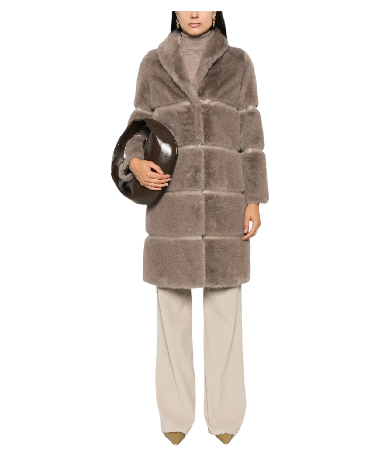 Cappotto in Finto Shearling Taupe | Eleganza Cruelty-Free-Twinset-Pellicce e shearling-Vittorio Citro Boutique