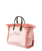 Borsa Vanity Mini in Velluto Rosa con Frange e Decorazioni-Mc2 Saint Barth-Borse a mano-Vittorio Citro Boutique