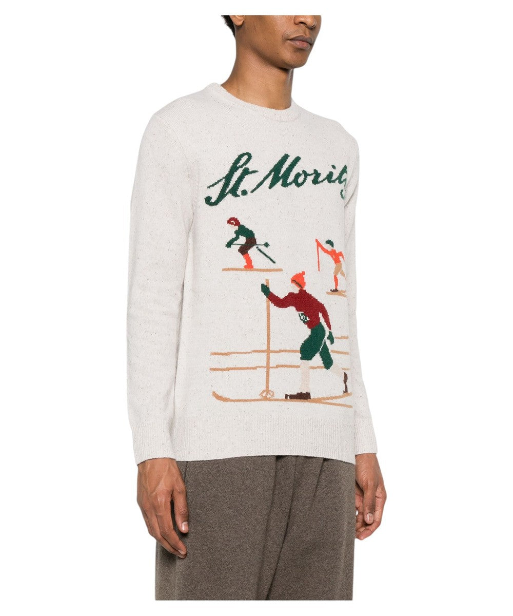 Maglione St Moritz Skier Bianco Effetto Melange con Intarsio-Mc2 Saint Barth-Maglieria-Vittorio Citro Boutique