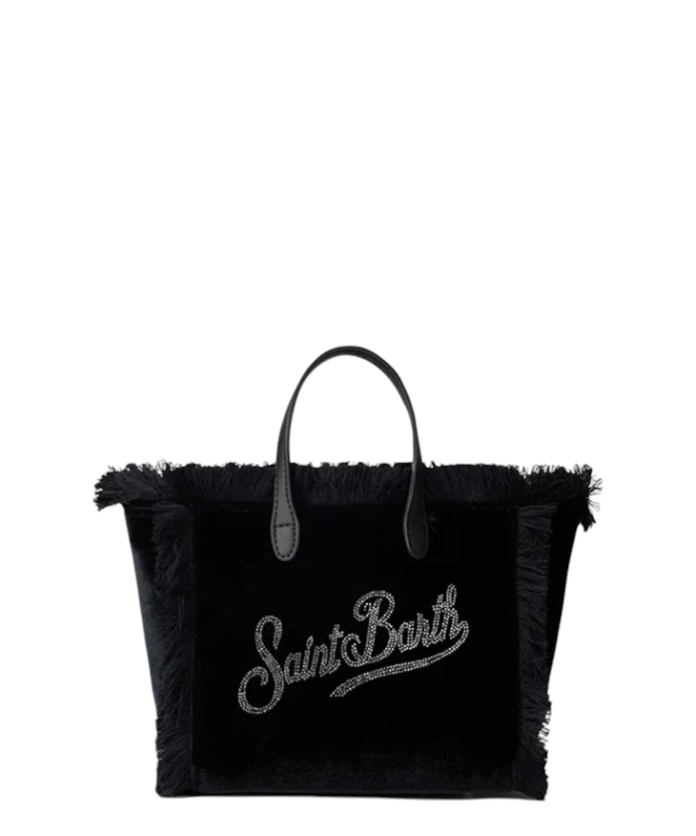 Borsa Vanity Mini in Velluto Nero con Logo Strass-Mc2 Saint Barth-Borse a mano-Vittorio Citro Boutique