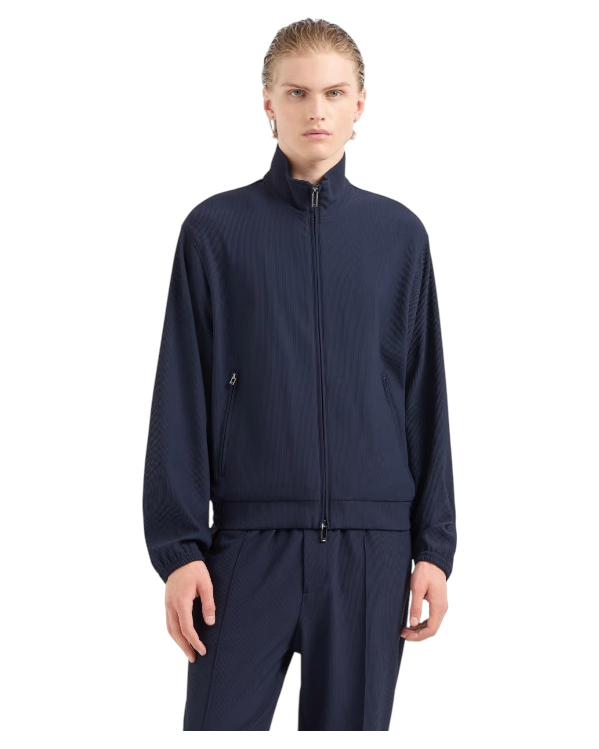 Blouson Full Zip in Nylon Stretch Effetto Canneté-Giacche-Emporio Armani-Vittorio Citro Boutique