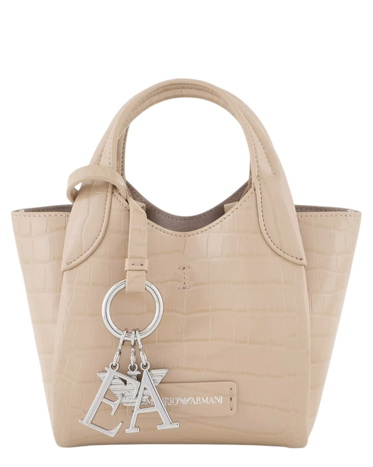 Shopper Piccola con Finish Stampa Cocco e Charm Logo-Emporio Armani-Borse a mano-Vittorio Citro Boutique