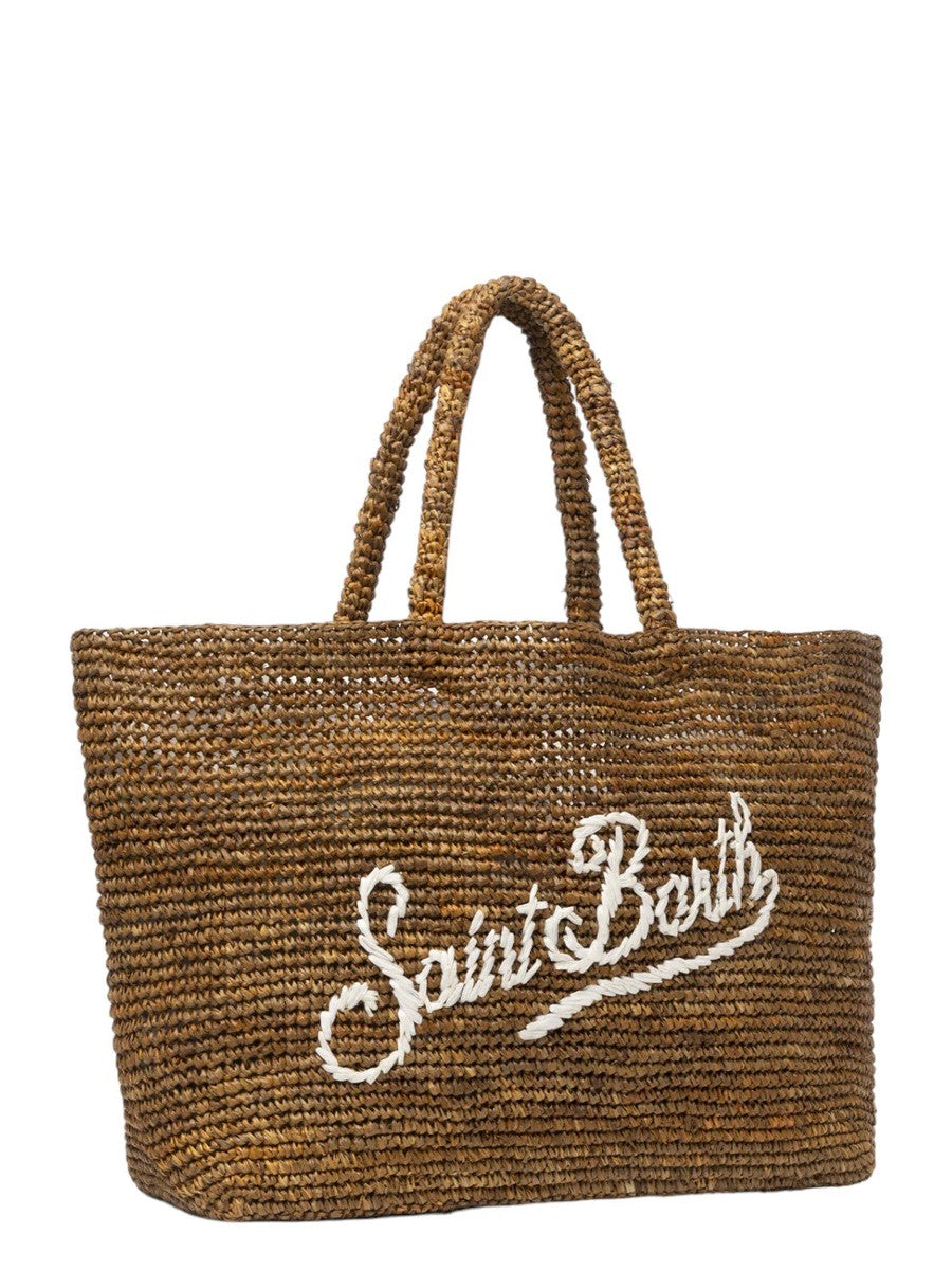 Borsa da spiaggia in rafia color cammello con custodia in cotone-Mc2 Saint Barth-Borse a spalla-Vittorio Citro Boutique