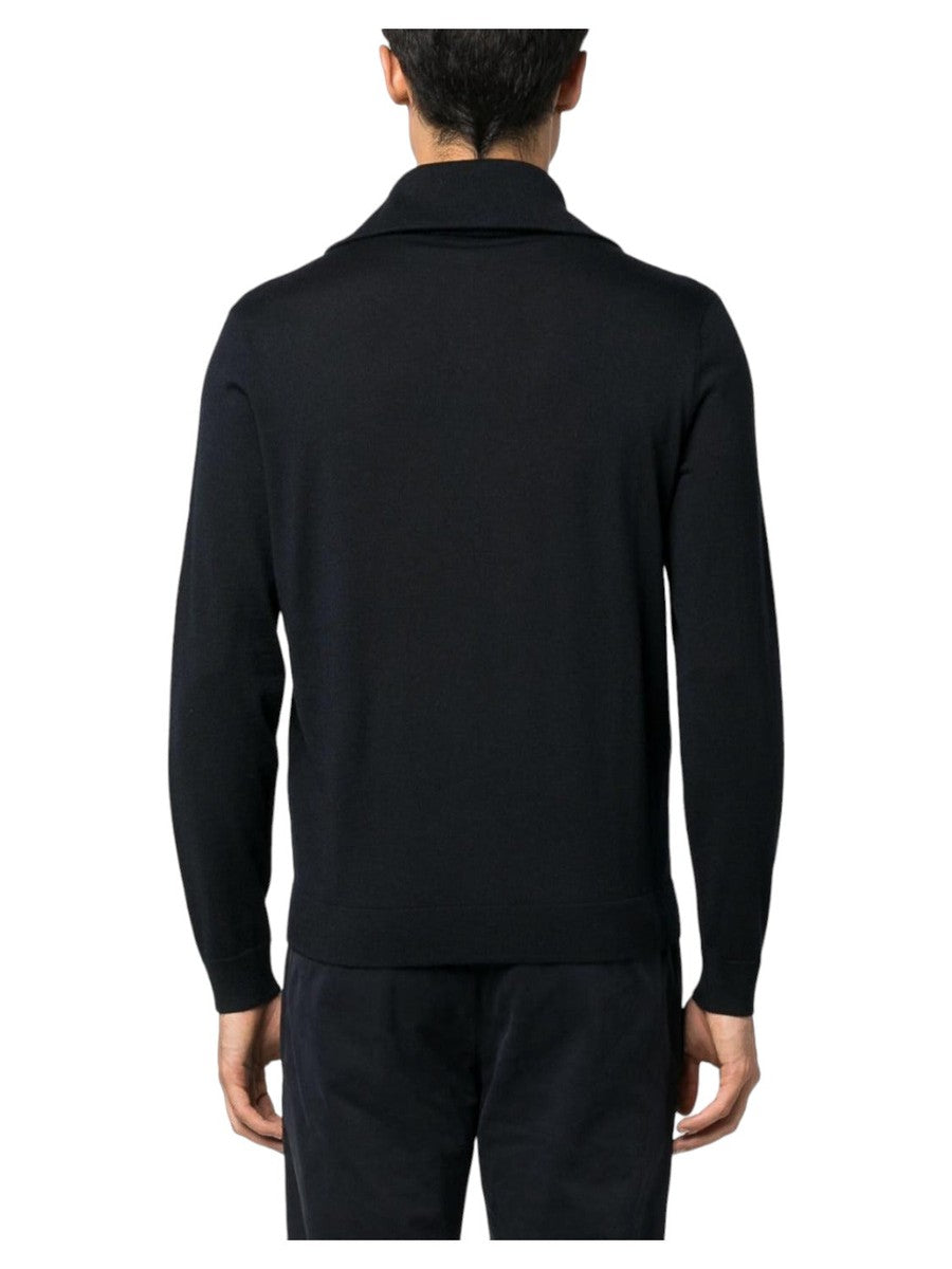 Maglione collo alto con zip parziale in lana vergine rasata con dettaglio ricamo logo-Emporio Armani-Polo-Vittorio Citro Boutique
