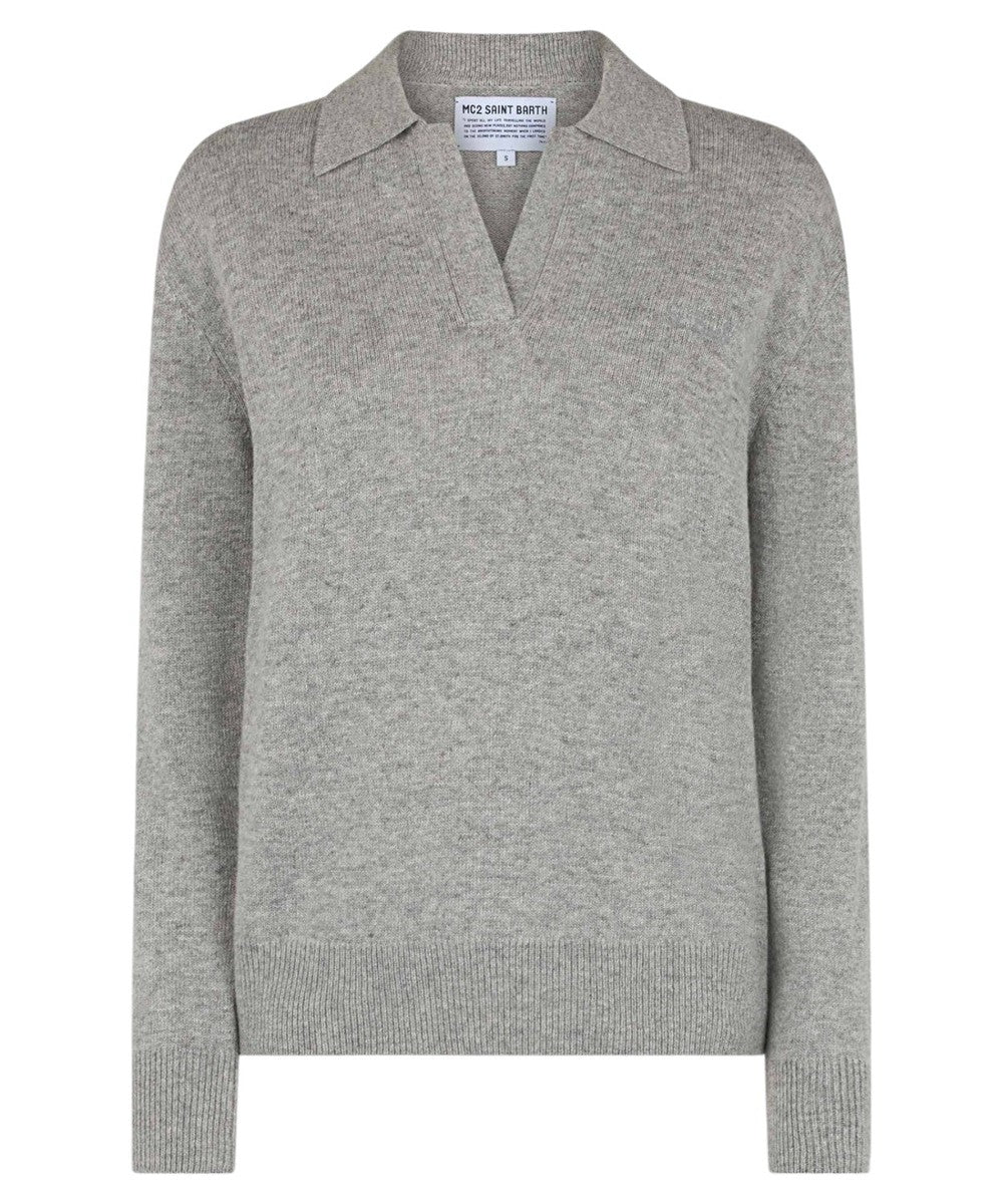 Maglione da Donna Eze Grigio Chiaro Mélange con Collo Polo-Mc2 Saint Barth-Polo-Vittorio Citro Boutique