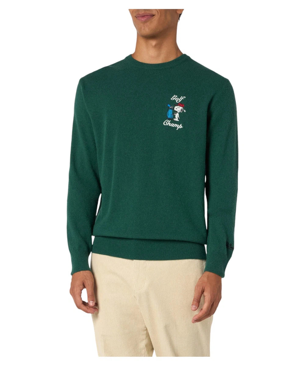 Maglione Heron Verde con Ricamo Snoopy Golf - Edizione Speciale SNOOPY PEANUTS-Mc2 Saint Barth-Maglieria-Vittorio Citro Boutique