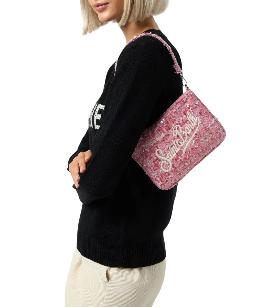 Pouch Mini Parisienne in Tweed Rosa con Manico e Tracolla Removibile-Mc2 Saint Barth-Pochette-Vittorio Citro Boutique