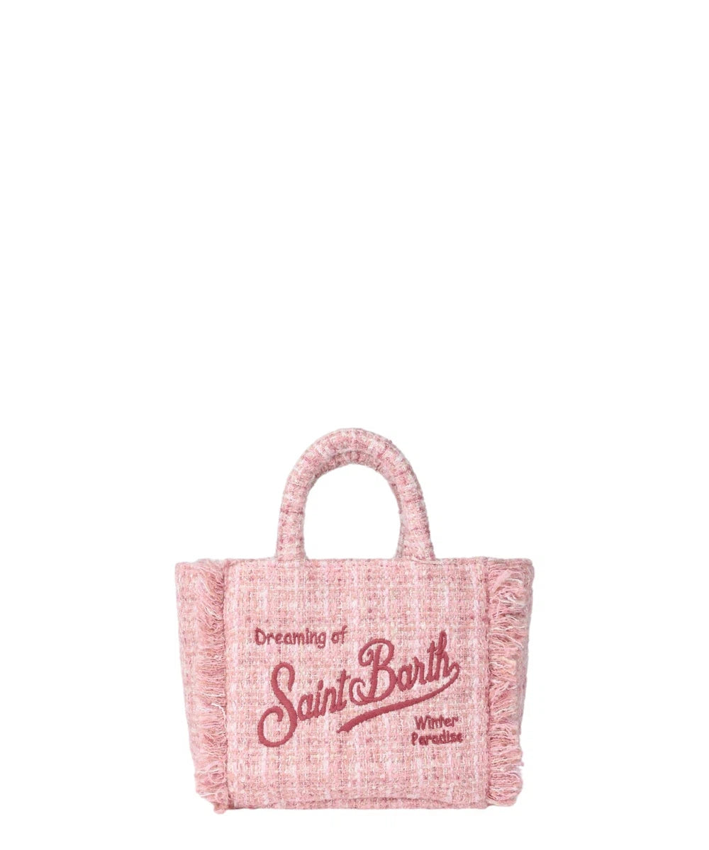 Borsa a Mano Mini Vanity in Lana Tweed Rosa con Frange-Mc2 Saint Barth-Borse a mano-Vittorio Citro Boutique