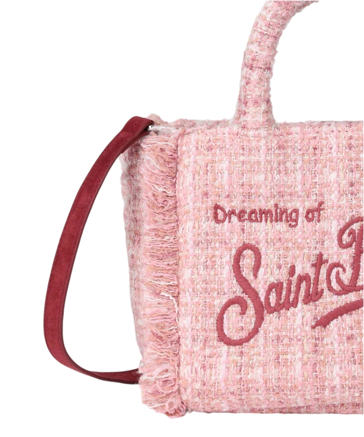 Borsa a Mano Mini Vanity in Lana Tweed Rosa con Frange-Mc2 Saint Barth-Borse a mano-Vittorio Citro Boutique