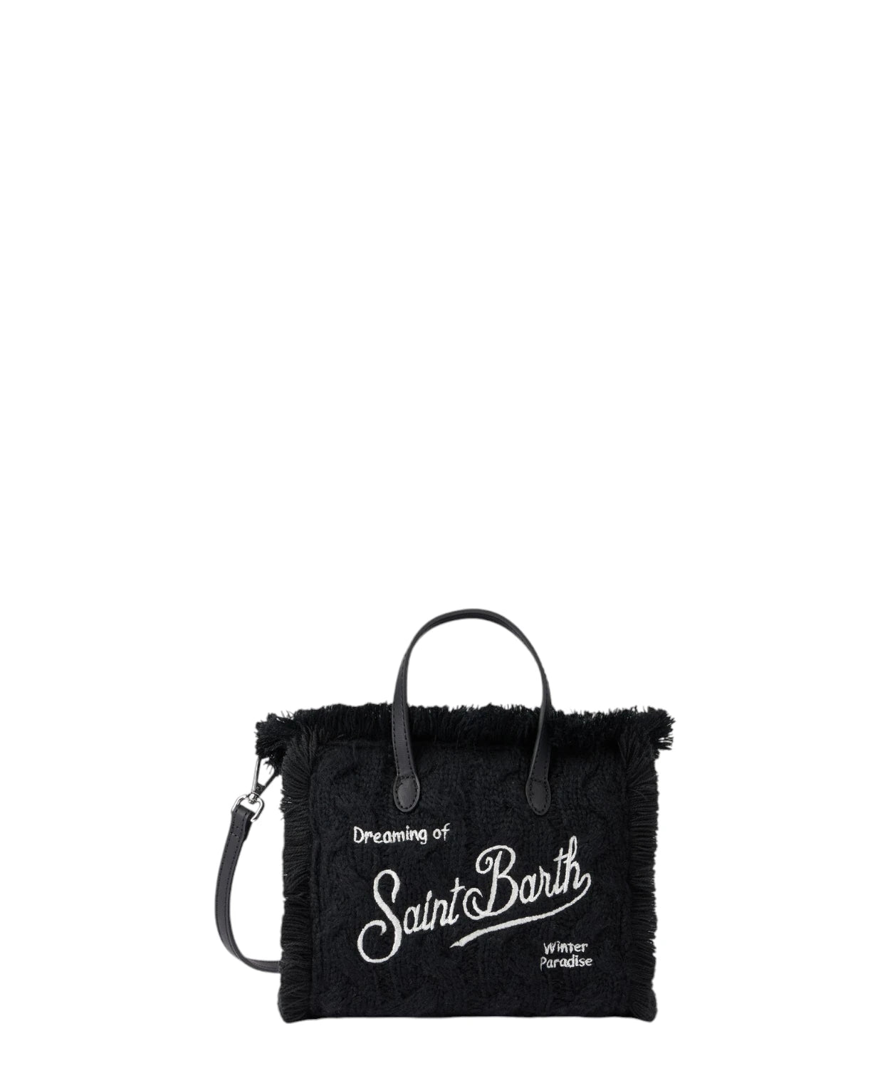 Borsa a Mano Mini Vanity in Maglia di Lana Nera con Frange-Mc2 Saint Barth-Borse a mano-Vittorio Citro Boutique