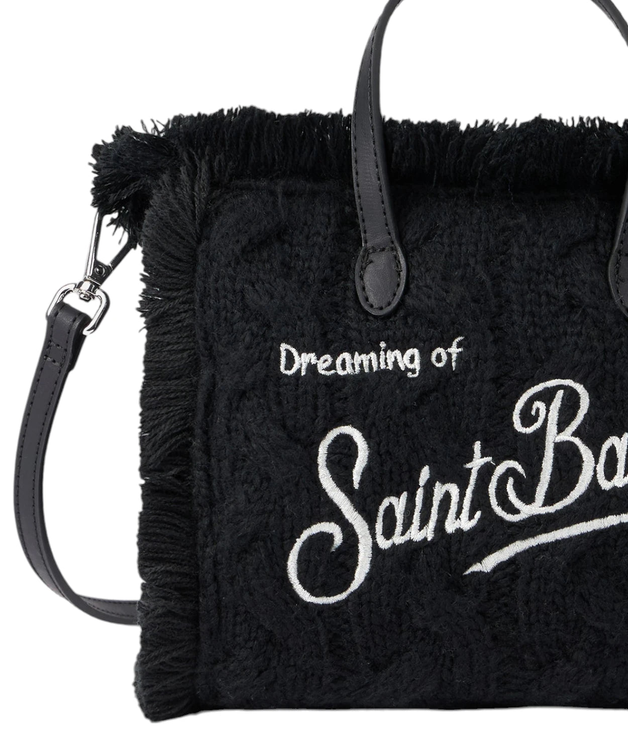 Borsa a Mano Mini Vanity in Maglia di Lana Nera con Frange-Mc2 Saint Barth-Borse a mano-Vittorio Citro Boutique