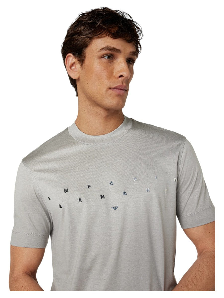 T-shirt in jersey misto lyocell con ricamo logo-Emporio Armani-T-shirt-Vittorio Citro Boutique