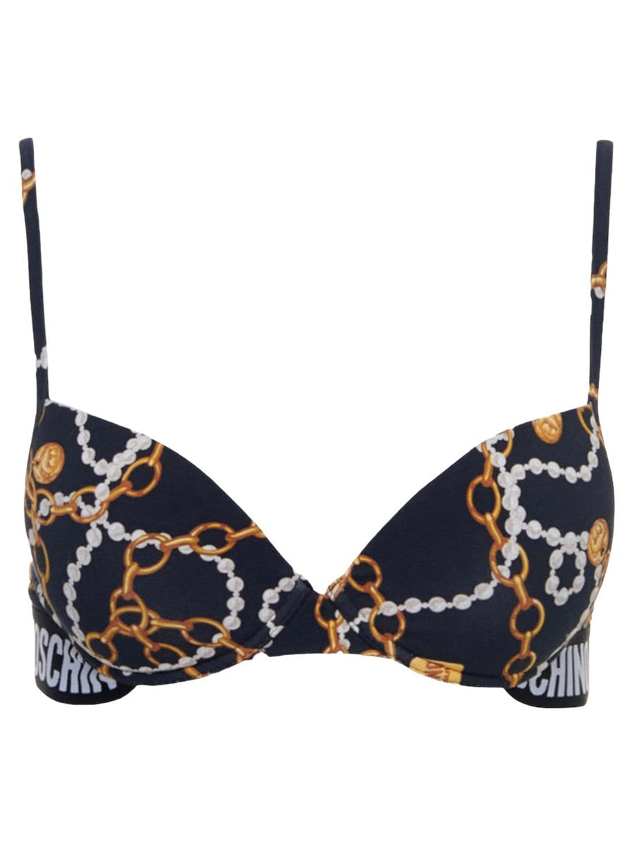 Reggiseno a Balconcino Push-Up Moschino con Stampa Catene e Perle-Moschino-Intimo-Vittorio Citro Boutique