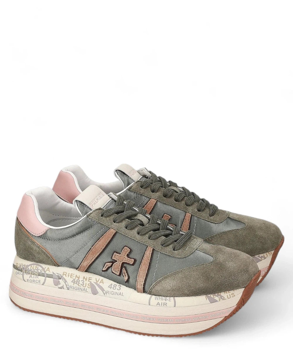 Sneakers Beth 6956 in Pelle e Tessuto con Logo a Contrasto-Premiata-Sneakers-Vittorio Citro Boutique