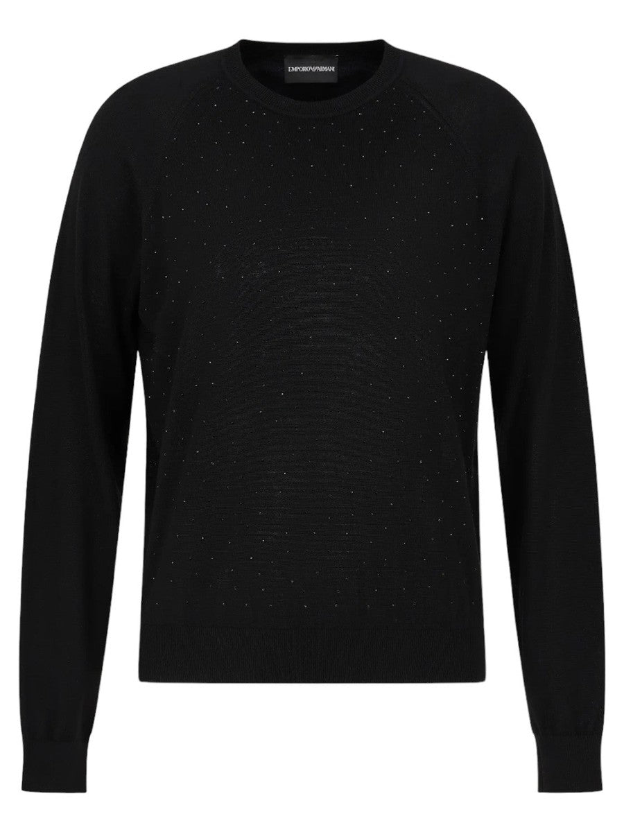 Maglione in lana rasata con micro strass-Emporio Armani-Maglieria-Vittorio Citro Boutique