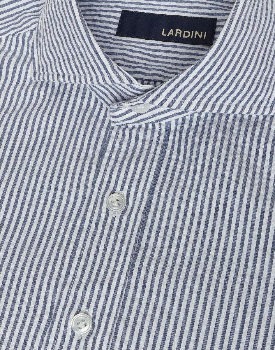 LARDINI - Camicia in cotone seersucker blu e bianca - Vittorio Citro Boutique
