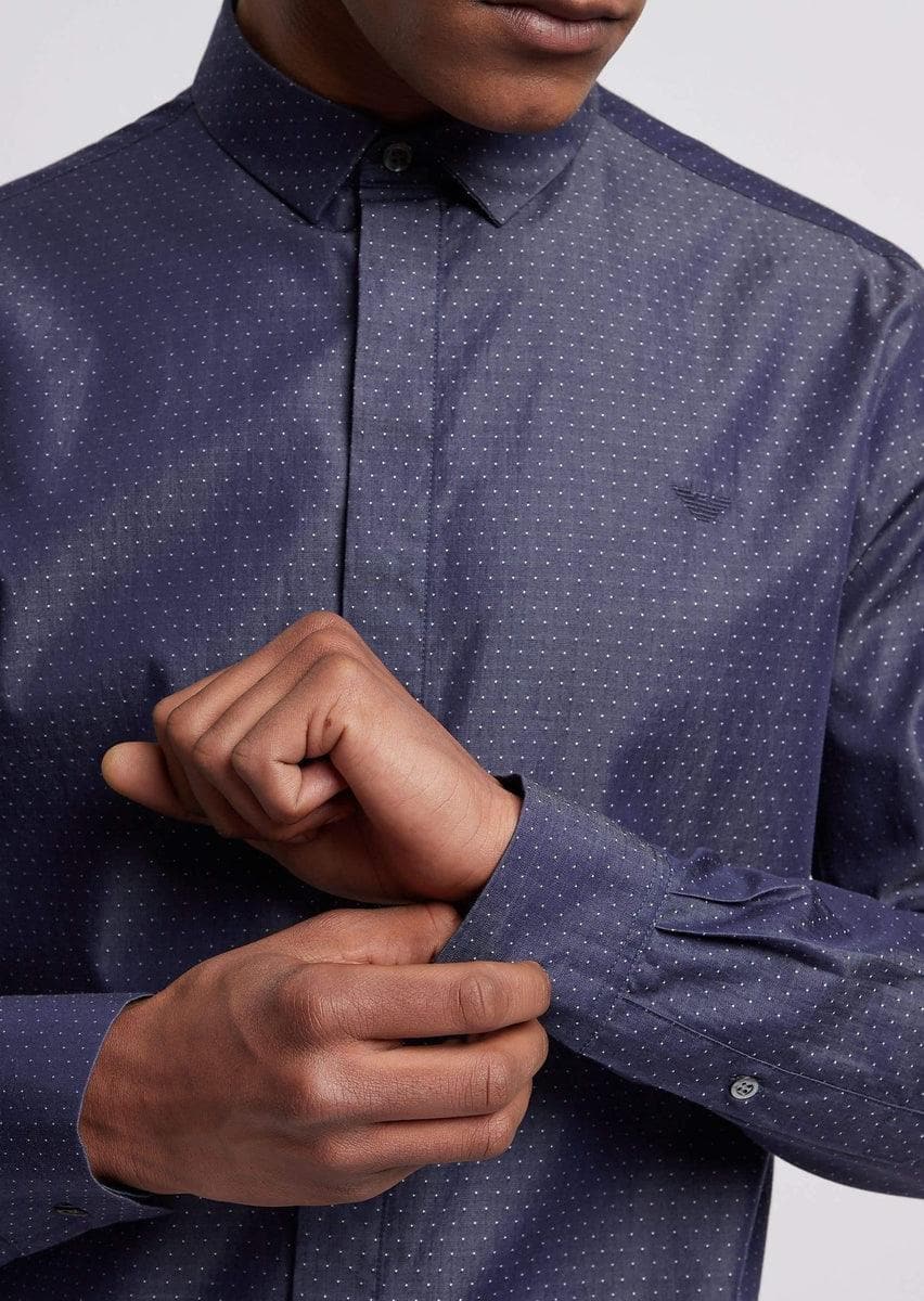 EMPORIO ARMANI - Camicia in puro cotone con motivo a pois tinto filo - Vittorio Citro Boutique