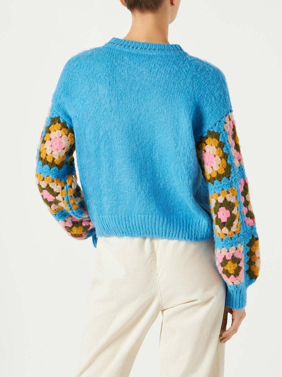 Girocollo donna ultra morbido con maniche fatte a mano crochet - Vittorio Citro Boutique