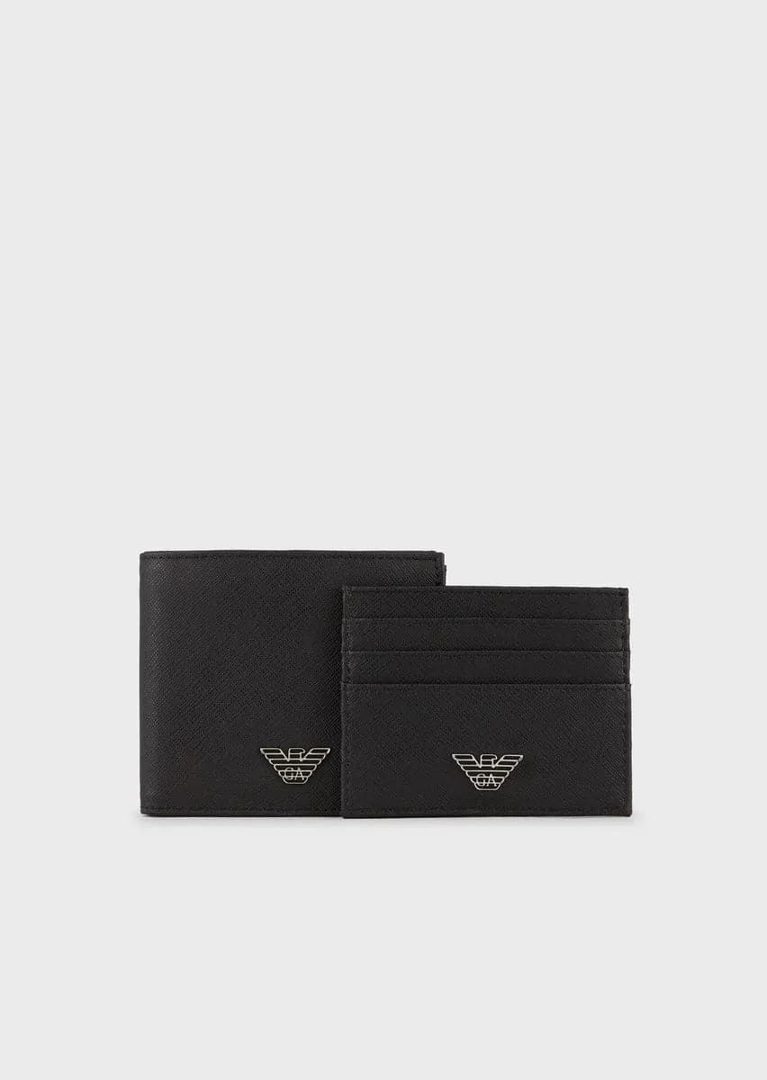 Gift box con portafoglio e portacarte in pelle rigenerata placchetta aquila - Vittorio Citro Boutique